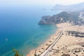 Aerial view on Tsampika sandy beach and lagoon with clear blue water at Rhodes island, Greece. Royalty Free Stock Photo