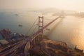 Aerial view of Tsing Ma Bridge. Highways in Hong kong with structure of suspension architecture in transportation and travel Royalty Free Stock Photo