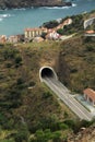 Aerial view tunnel of Portbou in Girona, Costa Brava, Spain