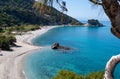 Aerial view of turquoise blue Mediterranean water on the coast of Samos Royalty Free Stock Photo