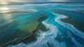 Aerial view of turquoise ocean water flowing over sand, ai-generated Royalty Free Stock Photo