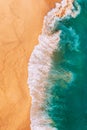 Aerial View Of The Turquoise Ocean Waves On The Beach. Beaches In Australia. Coast As A Background From Top View.