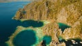 Aerial view Twin lagoon, sea, beach. Tropical island. Busuanga, Palawan, Philippines.