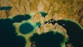 Aerial view Twin lagoon, sea, beach. Tropical island. Busuanga, Palawan, Philippines.