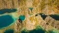 Aerial view Twin lagoon, sea, beach. Tropical island. Busuanga, Palawan, Philippines.