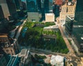 Aerial view of Twin Towers Ground Zero Memorial in NYC Royalty Free Stock Photo