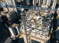 Aerial view of two commercial office buildings under construction in Wuhan, China. Royalty Free Stock Photo