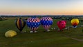 Aerial View on Two Hot Air Balloons Launching, in the Early Morning, From a Field in Rural America