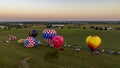 Aerial View on Two Hot Air Balloons Launching, in the Early Morning, From a Field in Rural America