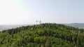 Aerial view of the two-towered lookout tower Hranicni vrch in the east of the Czech Republic
