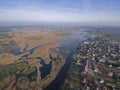 Aerial view of Tykocin suburbs and Narew river Royalty Free Stock Photo