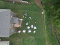 Aerial view of typical backyard family gathering in Southern United States