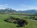 Aerial view of Bavarian landscape with alps in the background