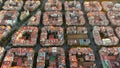 Aerial view of typical buildings of Barcelona cityscape. Eixample urban grid