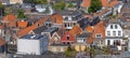 Aerial view of typical colorful dutch style homes in Delft city centrum, Netherlands