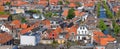 Aerial view of typical colorful Dutch style homes in Delft city centrum, Netherlands