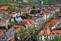 Aerial view of typical colorful Dutch style homes in Delft city centrum, Netherlands