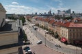 Aerial view of typical historical buildings in Royal Castle Square in Warsaw
