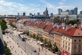 Aerial view of typical historical buildings in Royal Castle Square in Warsaw