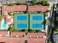 Aerial view of typical south california community condo with tennis court Royalty Free Stock Photo