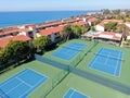 Aerial view of typical south california community condo with tennis court and pool Royalty Free Stock Photo