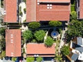 Aerial view of typical south california community condo with tennis court and pool Royalty Free Stock Photo