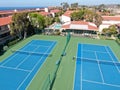 Aerial view of typical south california community condo with tennis court and pool Royalty Free Stock Photo