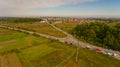 Aerial view of typical Ukrainian city.