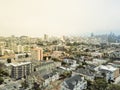 Aerial view historic Victorian houses and modern skyline background Royalty Free Stock Photo