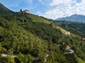 Aerial view on Tyrol Castle in Tirolo near Merano, South Tyrol, Italy