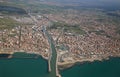 Aerial view of the Tyrrhenian coastline and Fiumicino town, near Royalty Free Stock Photo