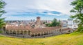 Aerial view of Udine with an arcade leading to the castle, Italy....IMAGE