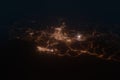 Aerial view on Ulsan (South Korea) from east. Satellite view on modern city at night