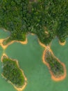 Aerial view of Ulu Kasok Riau tourist attraction, the Raja Ampat wannabe in Riau province, Sumatra island, Indonesia