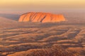 Aerial view of Uluru, a large sandstone formation in the center of Australia