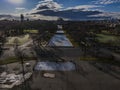 Aerial view of the Unisphere in Flushing Meadows-Corona Park, Queens, New York Royalty Free Stock Photo