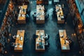 Aerial view of university or public library with students and researchers using computers Royalty Free Stock Photo