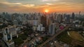 aerial view unseen skyscraper in heart of bangkok thailand capital sun set time