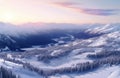 Ariel view of snow covered mountains in a valley Royalty Free Stock Photo