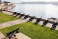 Aerial view from upper Barrakka Gardens of saluting battery and Grand Harbor of Valletta, Malta Royalty Free Stock Photo