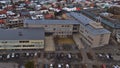 Aerial view of upper secondary school TÃÂ¦kniskÃÂ³linn in the center of Reykjavik, Iceland with car park.