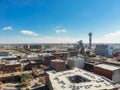 Aerial view uptown Dallas with Margaret McDermott Bridge in back Royalty Free Stock Photo