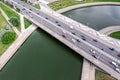 Aerial view of urban bridge with cars traffic at rush hour Royalty Free Stock Photo