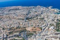 Aerial view of urban Malta. Tunnel on highway 1 under Ta ` Giorni town and Paceville district, parts of St. Julian`s San Giljan Royalty Free Stock Photo