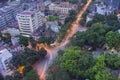 Aerial view of urban skyline at twilight. Hanoi cityscape at Ly Thuong Kiet street, Hoan Kiem district