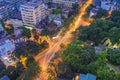 Aerial view of urban skyline at twilight. Hanoi cityscape at Ly Thuong Kiet street, Hoan Kiem district