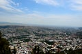 Aerial view of urban sprawl city from hilltop with Sameba cathedral Tbilisi Georgia