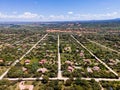 aerial view of an urbanization of country houses with symmetrical streets. Riaza Royalty Free Stock Photo