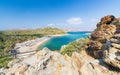 Aerial view on Vai palm beach in Crete island. Day foto. Royalty Free Stock Photo