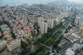 Aerial view of the Valle-Coche highway and the popular neighborhoods of San Agustin in Caracas, Venezuela